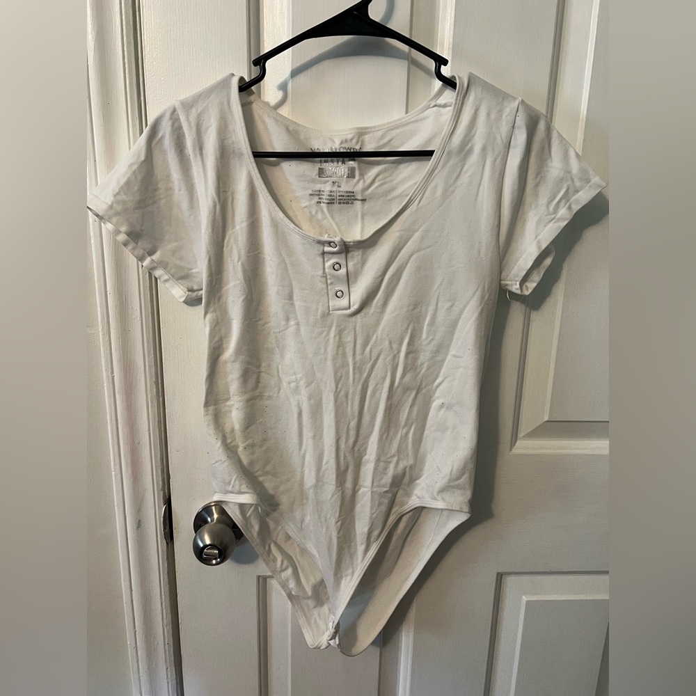 Wallflower White Asymmetrical Buttoned Bodysuit